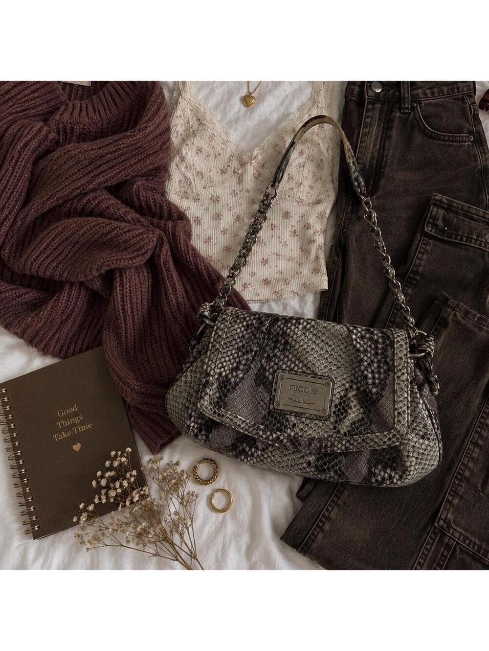 NICOLE MILLER SNAKESKIN SHOULDER BAG Y2K GRAY BLACK